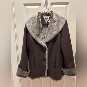Marvin Richards Dark Brown Teddy Jacket with Faux Fur Trim, Size Small
